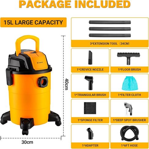 DEKOPRO Shop Vacuum Wet and Dry: 4 جالون 3 Peak HP Portable Shop vac، مكنسة السيارة مع خرطوم 1-1/4 بوصة 4 قدم، سلك 6 قدم، مكنسة كهربائية جافة ورطبة للمنازل والحيوانات الأليفة والسيارات in Kuwait