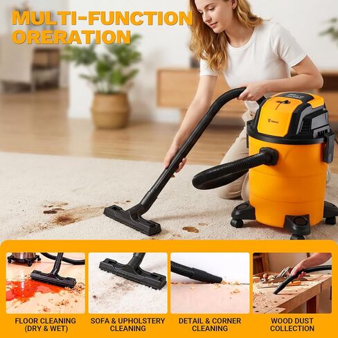 DEKOPRO Shop Vacuum Wet and Dry: 4 جالون 3 Peak HP Portable Shop vac، مكنسة السيارة مع خرطوم 1-1/4 بوصة 4 قدم، سلك 6 قدم، مكنسة كهربائية جافة ورطبة للمنازل والحيوانات الأليفة والسيارات in Kuwait