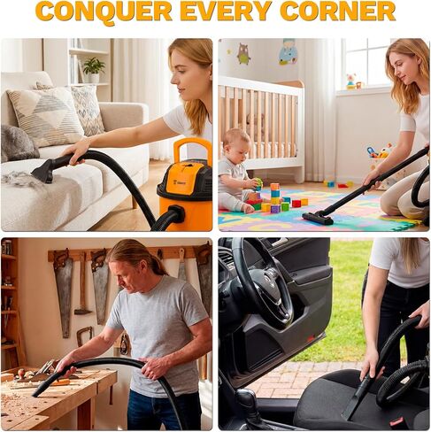 DEKOPRO Shop Vacuum Wet and Dry: 4 جالون 3 Peak HP Portable Shop vac، مكنسة السيارة مع خرطوم 1-1/4 بوصة 4 قدم، سلك 6 قدم، مكنسة كهربائية جافة ورطبة للمنازل والحيوانات الأليفة والسيارات in Kuwait