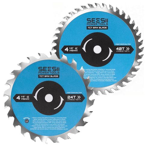 Seesii شفرات منشار دائرية 4-1/2 بوصة، 24T و40T 2-Pack Combo، 3/8 بوصة، أسنان مائلة من الكربيد، شق رفيع، شفرات منشار TCT شديدة التحمل للخشب الرقائقي MDF OSB لقطع البلاستيك، لمسة نهائية دقيقة وفائقة in Kuwait