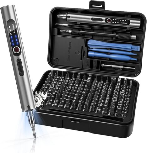 Avalution Mini Electric Screwdriver,170 in 1 Precision Screwdriver Set-154 S2 Magnetic Bits,3 Torque Settings,LED Lights,Rechargeable Cordless Power Screwdrivers Kit for Electronics,Home Repair-Silver in Saudi Arabia