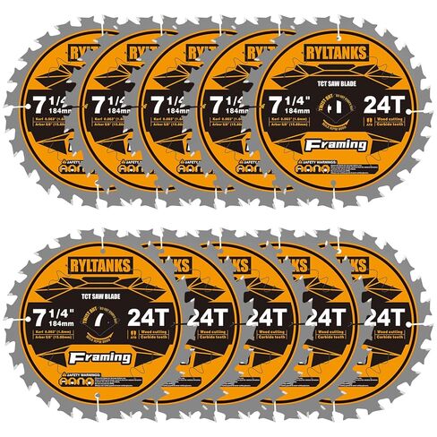 7-1/4 Inch Circular Saw Blade, 24T for Framing with 5/8" Arbor, Fast Wood Cutting, 10-Pack in Kuwait