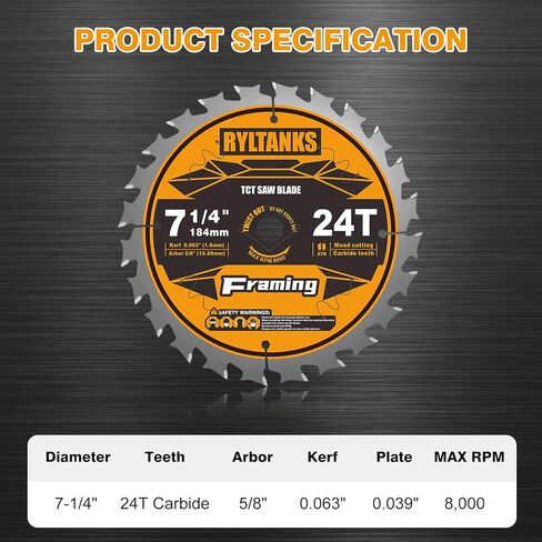 7-1/4 Inch Circular Saw Blade, 24T for Framing with 5/8" Arbor, Fast Wood Cutting, 10-Pack in Kuwait