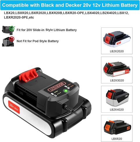 شاحن LCS1620B لبلاك اند ديكر 20 فولت 12 فولت ماكس بطارية ليثيوم LBXR20 LBX4020 LBX20 LBXR2020، متوافق مع شاحن بطارية ليثيوم 20 فولت LCS1620 BDCAC202B in Kuwait