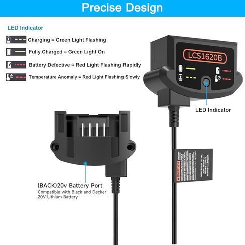 شاحن LCS1620B لبلاك اند ديكر 20 فولت 12 فولت ماكس بطارية ليثيوم LBXR20 LBX4020 LBX20 LBXR2020، متوافق مع شاحن بطارية ليثيوم 20 فولت LCS1620 BDCAC202B in Kuwait