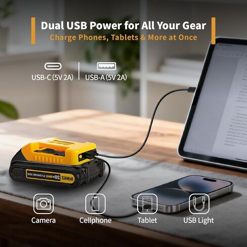 2 حزمة محول شاحن USB متوافق مع بطارية ديوالت 20 فولت، حامل بطارية مع شحن USB-C ومنفذ USB-A، محول موصل الطاقة (محول فقط) in Kuwait