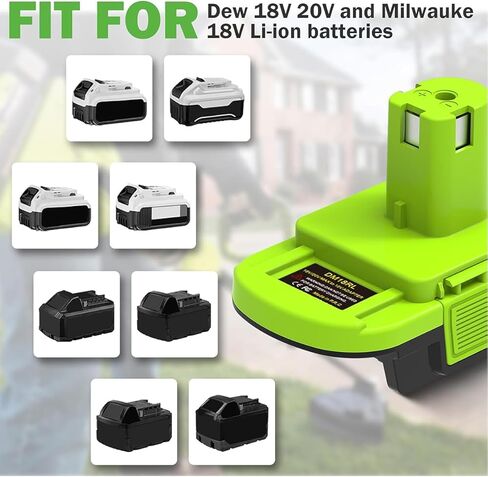 محول بطارية لأدوات Ryobi 18 فولت، لمحول بطارية Ryobi إلى Dewalt، تحويل لمحول بطارية Milwaukee إلى Ryobi P102 P190، مع منفذ شحن USB-A 5 فولت 2.1 أمبير (محول فقط) in Kuwait