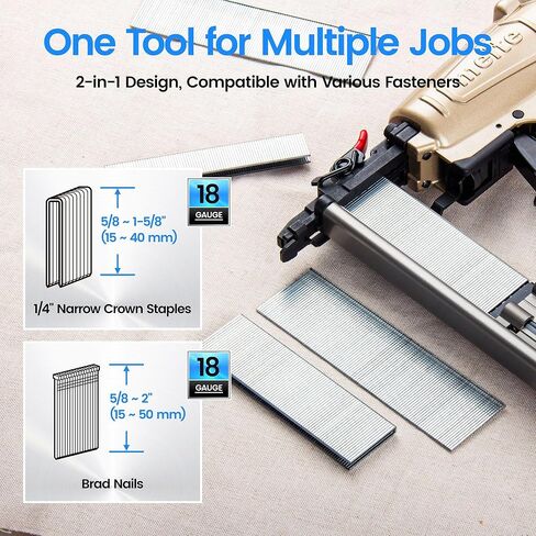 meite 18-Gauge 2-in-1 Nail Gun, Pneumatic Brad Nailer and 1/4-Inch Narrow Crown Pneumatic Staple Gun for Upholstery, Finishing, Molding, and Woodworking (FK5040) in Kuwait