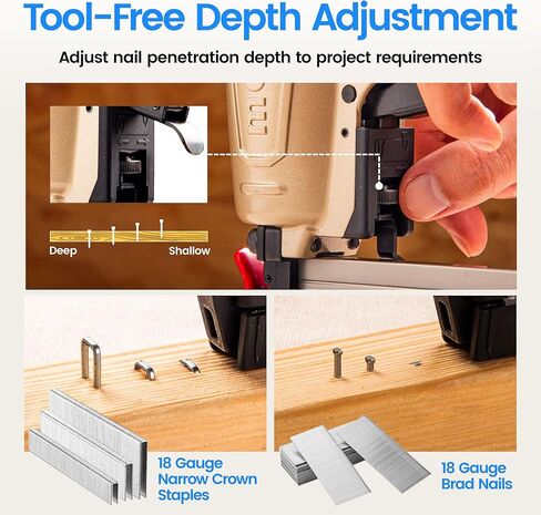 meite 18-Gauge 2-in-1 Nail Gun, Pneumatic Brad Nailer and 1/4-Inch Narrow Crown Pneumatic Staple Gun for Upholstery, Finishing, Molding, and Woodworking (FK5040) in Kuwait