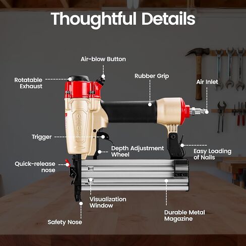 meite 18-Gauge 2-in-1 Nail Gun, Pneumatic Brad Nailer and 1/4-Inch Narrow Crown Pneumatic Staple Gun for Upholstery, Finishing, Molding, and Woodworking (FK5040) in Kuwait