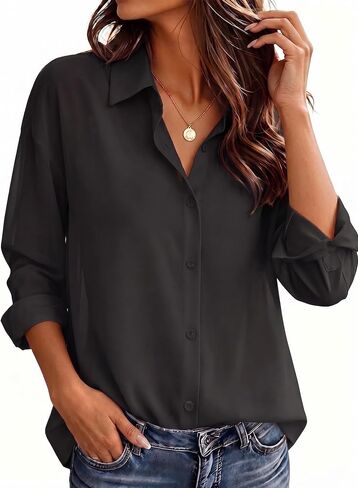Zeagoo Button Down Shirts for Women Dressy Casual Floral Printed Collared Chiffon Blouse Long Sleeve Business Work Tops in Saudi Arabia