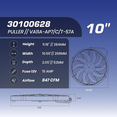 SPAL 30100628B Trans/Air 2160116 10'' Puller Fan 12 Volt High Performance Curved Blades 802 cfm w 8 mounting Brackets VA11A-AP7/C/T-57A in Saudi Arabia