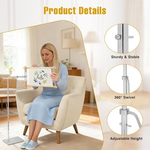Workstand Fit for Lowery with Side Clamp, 360° Adjustable Rotation, Needlepoint/Cross Stitch Stand with Free Phone Holder Fits Scroll Rods up to 20 Inches & Q-Snap Frames in Kuwait