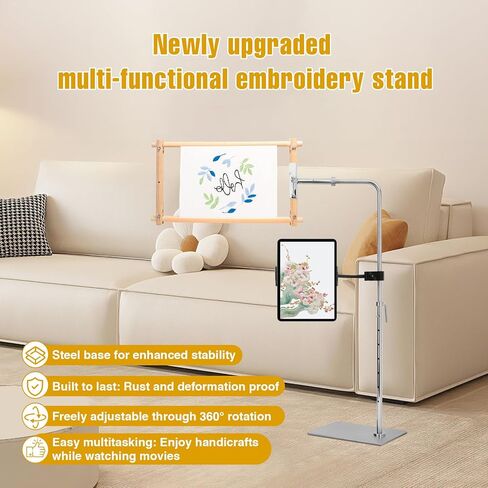 Workstand Fit for Lowery with Side Clamp, 360° Adjustable Rotation, Needlepoint/Cross Stitch Stand with Free Phone Holder Fits Scroll Rods up to 20 Inches & Q-Snap Frames in Kuwait