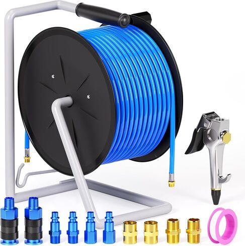 بكرة خرطوم هواء TAILONZ PNEUMATIC مقاس 3/8 بوصة × 65 قدمًا، خرطوم صنفرة مطلي بالبكسل مع خيوط NPT 1/4 بوصة، مجموعة أنابيب الهواء، خرطوم خط أنابيب الهواء بحد أقصى 160 رطل لكل بوصة مربعة in Kuwait