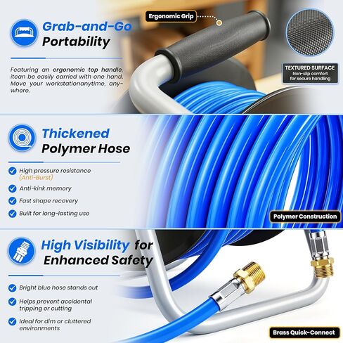 بكرة خرطوم هواء TAILONZ PNEUMATIC مقاس 3/8 بوصة × 65 قدمًا، خرطوم صنفرة مطلي بالبكسل مع خيوط NPT 1/4 بوصة، مجموعة أنابيب الهواء، خرطوم خط أنابيب الهواء بحد أقصى 160 رطل لكل بوصة مربعة in Kuwait