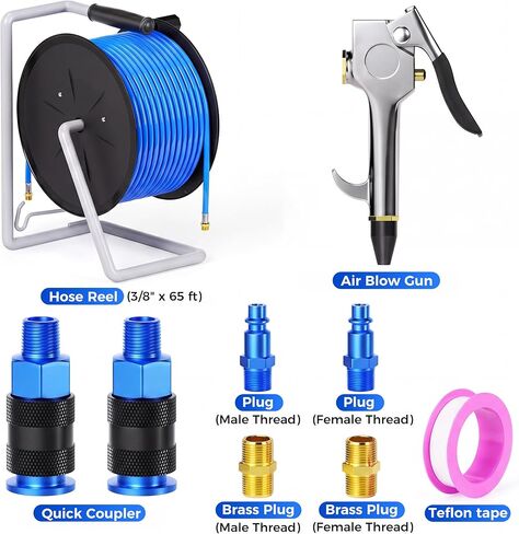 بكرة خرطوم هواء TAILONZ PNEUMATIC مقاس 3/8 بوصة × 65 قدمًا، خرطوم صنفرة مطلي بالبكسل مع خيوط NPT 1/4 بوصة، مجموعة أنابيب الهواء، خرطوم خط أنابيب الهواء بحد أقصى 160 رطل لكل بوصة مربعة in Kuwait