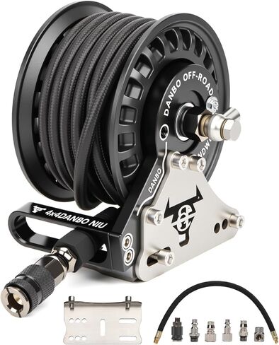 Retractable Air Hose Reel - 1/4" x 23 FT Braided Protective Shell Hose - Heavy Duty Alloy Steel Reel with Automatic Rewind, 450 PSI Max, 1/4" NPT Quick Coupler - Wall/Ceiling Mount for Garage in Kuwait