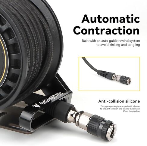 Retractable Air Hose Reel - 1/4" x 23 FT Braided Protective Shell Hose - Heavy Duty Alloy Steel Reel with Automatic Rewind, 450 PSI Max, 1/4" NPT Quick Coupler - Wall/Ceiling Mount for Garage in Kuwait