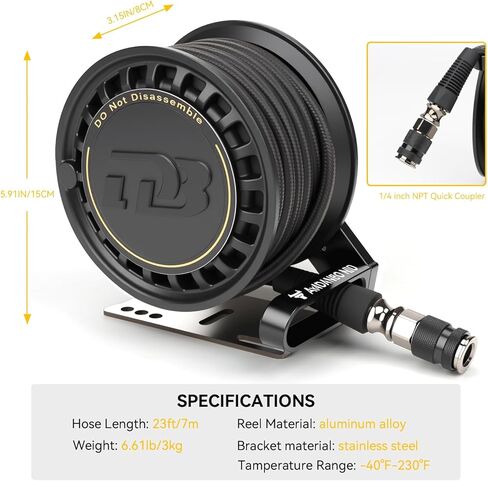 Retractable Air Hose Reel - 1/4" x 23 FT Braided Protective Shell Hose - Heavy Duty Alloy Steel Reel with Automatic Rewind, 450 PSI Max, 1/4" NPT Quick Coupler - Wall/Ceiling Mount for Garage in Kuwait