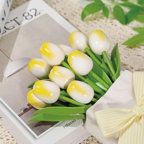 Golibra 6PCS Wooden Tulip Flowers, 7.5" Pink Faux Tulips Bouquet, Handcrafted Wooden Flowers for Home & Office Table Decoration, Rustic Farmhouse Party Centerpieces in Saudi Arabia