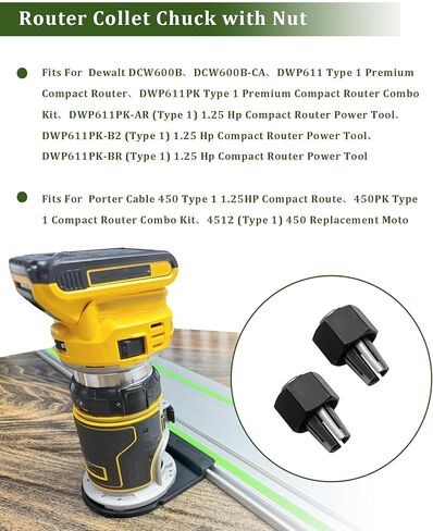 2PCS N693118 A24215SV Router Collet Chuck 1/4in 6.35mm With Nut Assembly Fits For Dewalt DCW600B、DCW600B-CA、DWP611、DWP611PK And Porter Cable 450、450PK、4512 in Kuwait