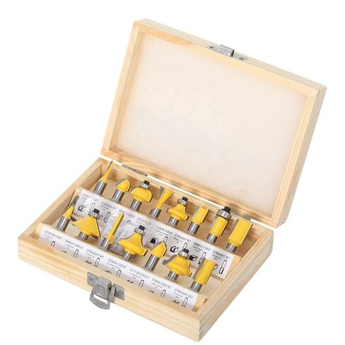 Router Bits Set 1/4" Inch Shank Tungsten Carbide Router Bits 15PCS T Shape Woodwork Tools for Commercial Users and Beginners (Yellow) in Kuwait