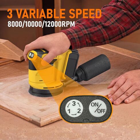 Random Orbital Sander Compatible with Dewalt 20V MAX Battery(NO Battery)5" Cordless Palm Orbital Sander With Storage Bag, Dust Collector, 3 Variable Speeds, 15Pcs Sandpaper in Kuwait