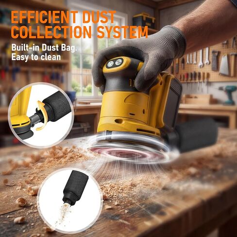 Random Orbital Sander Compatible with Dewalt 20V MAX Battery(NO Battery)5" Cordless Palm Orbital Sander With Storage Bag, Dust Collector, 3 Variable Speeds, 15Pcs Sandpaper in Kuwait