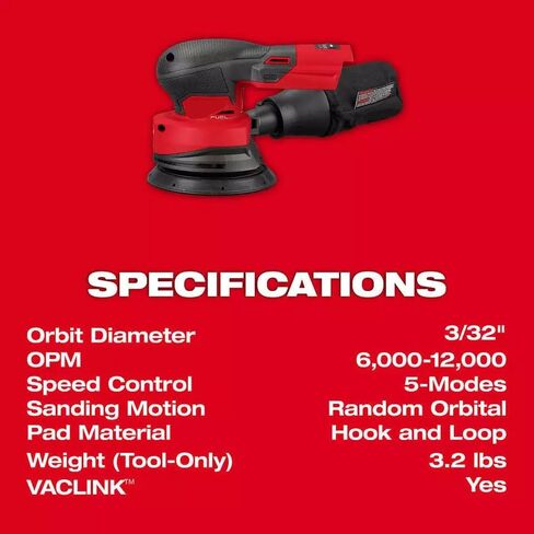 ماكينة سنفرة مدارية عشوائية لـ Milwaukee 2837-20 M18 FUEL 18V 5 بوصة ماكينة سنفرة مدارية عشوائية-أداة عارية in Kuwait