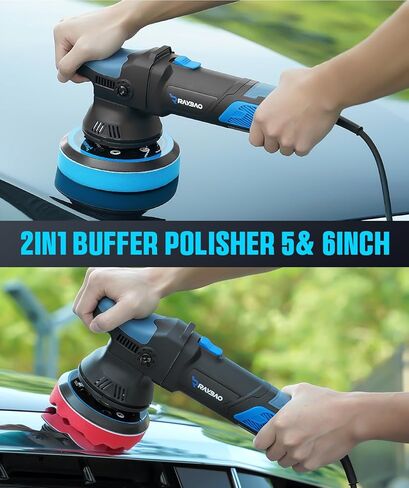 Mini Polisher, RAYBAO 2/1.5 inch Cordless Polisher with 2pcs 2.0Ah Battery, 6 Speeds, Works as DA & RO Polisher, Super Lightweight, 53 Accessories, Polisher for Car Detailing, Polishing, Waxing in Saudi Arabia