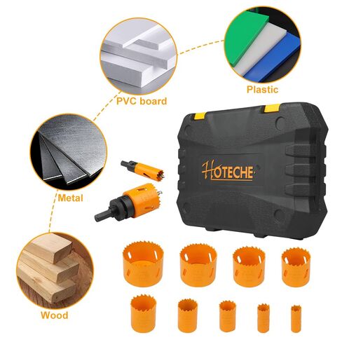 Hoteche 12-Piece Bimetal Hole Saw Kit, M3 Material with 9 Sizes (19-64MM), 2 Mandrels & Adapter Nut, Color Box + Plastic Case in Kuwait