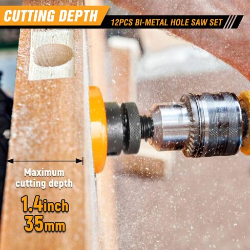 Hoteche 12-Piece Bimetal Hole Saw Kit, M3 Material with 9 Sizes (19-64MM), 2 Mandrels & Adapter Nut, Color Box + Plastic Case in Kuwait
