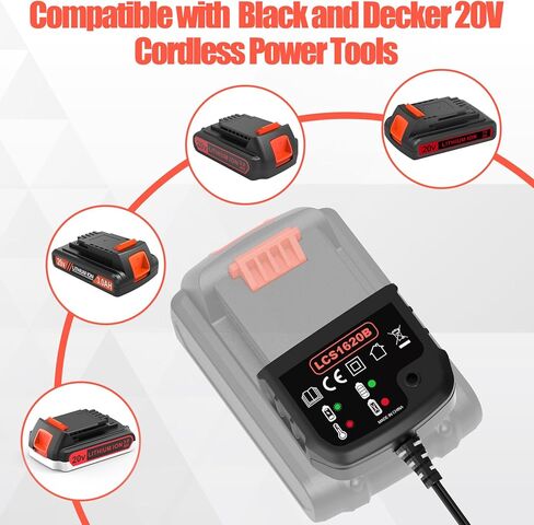 20V Charger Compatible with Black and Decker 20V Max Lithium Battery LBXR20 LBXR2020 Charger Replacement for Battery Charger LCS1620 BDCAC202B for Drill Battery in Kuwait