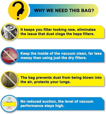 6 عبوات من أكياس Shop Vac سعة 10-14 جالونًا من النوع الأول، أكياس فلتر تجميع الفراغات عالية الكفاءة للاستعمال مرة واحدة، الجزء # 90672 9067200 9067233 in Kuwait