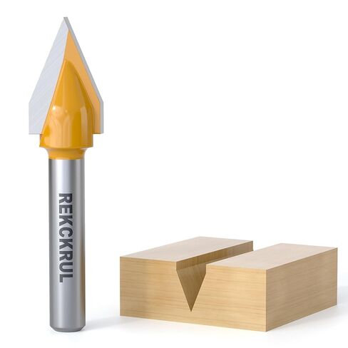 60-Degree V Groove Router Bit, 1/4" Shank, 1/2" Cutting Diameter, Carbide Tip Woodworking CNC Engraving Bit for Sign Making, Lettering, and Door Carving in Kuwait