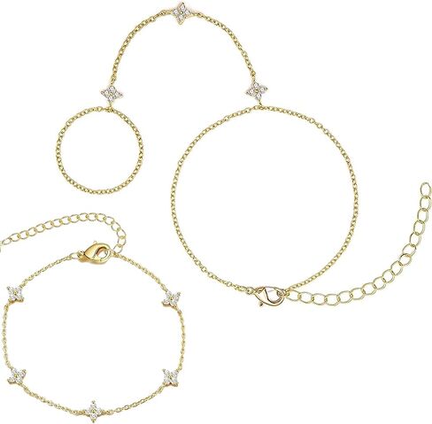 exgox 2pcs سلسلة اليد الذهبية، لذيذ قابل للتعديل مطلية بالذهب حلقة سلسلة اليد سوار للنساء، مجموعة مجوهرات بوهو غير مشوهة لحفل الزفاف الطبقات الفضة الاسترليني أساور للنساء للهدايا in Kuwait