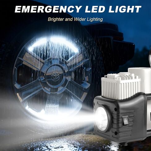 Silver Tire Inflator Portable Air Compressor, Heavy Duty Double Cylinders Auto Pump, 12V Portable Air Compressor Pump with Emergency LED Light - 150PSI Tire Pump, Apply to Car, SUV, RV in Saudi Arabia