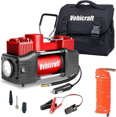 Silver Tire Inflator Portable Air Compressor, Heavy Duty Double Cylinders Auto Pump, 12V Portable Air Compressor Pump with Emergency LED Light - 150PSI Tire Pump, Apply to Car, SUV, RV in Kuwait