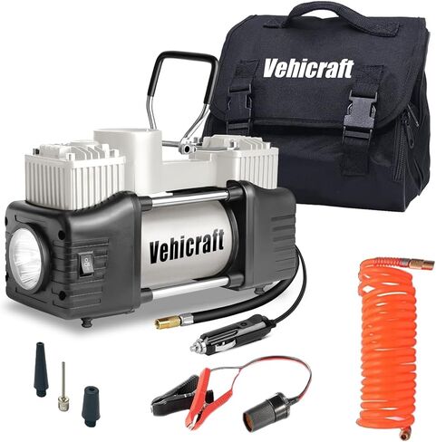 Silver Tire Inflator Portable Air Compressor, Heavy Duty Double Cylinders Auto Pump, 12V Portable Air Compressor Pump with Emergency LED Light - 150PSI Tire Pump, Apply to Car, SUV, RV in Saudi Arabia