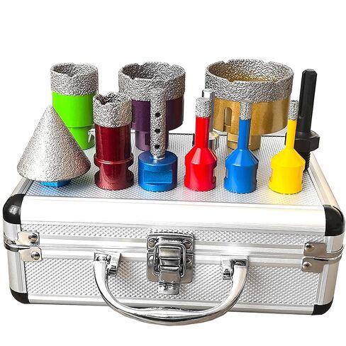 Diamond Core Drill Bits Set 1/4"~2-1/2"+3/8" Finger Milling Bit + 2" Diamond Beveling Chamfer Bit + Adapter Vacuum Brazed Drill Bit for Porcelain Tile Ceramic Granite Stone Marble in Saudi Arabia