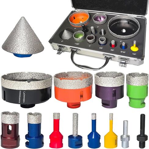 Diamond Core Drill Bits Set 1/4"~2-1/2"+3/8" Finger Milling Bit + 2" Diamond Beveling Chamfer Bit + Adapter Vacuum Brazed Drill Bit for Porcelain Tile Ceramic Granite Stone Marble in Saudi Arabia