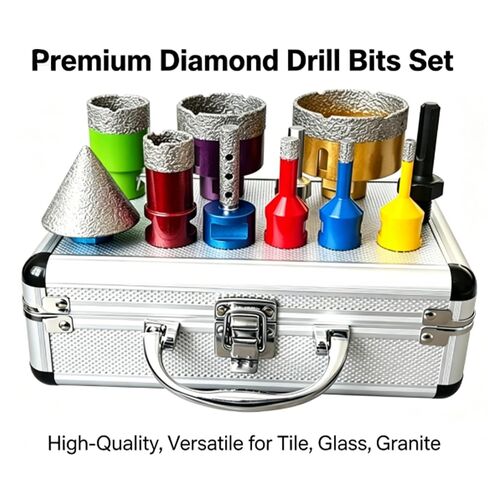 Diamond Core Drill Bits Set 1/4"~2-1/2"+3/8" Finger Milling Bit + 2" Diamond Beveling Chamfer Bit + Adapter Vacuum Brazed Drill Bit for Porcelain Tile Ceramic Granite Stone Marble in Saudi Arabia