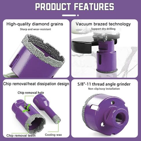 Diamond Core Drill Bits Set 1/4"~2-1/2"+3/8" Finger Milling Bit + 2" Diamond Beveling Chamfer Bit + Adapter Vacuum Brazed Drill Bit for Porcelain Tile Ceramic Granite Stone Marble in Saudi Arabia
