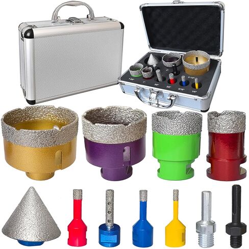 Diamond Core Drill Bits Set 1/4"~2-1/2"+3/8" Finger Milling Bit + 2" Diamond Beveling Chamfer Bit + Adapter Vacuum Brazed Drill Bit for Porcelain Tile Ceramic Granite Stone Marble in Saudi Arabia