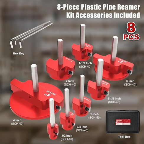 طقم مخرطة أنابيب PVC مكون من 8 قطع - موسعات تركيب الأنابيب البلاستيكية Qoobly لمثاقب 1/2 بوصة، متوافقة مع أنابيب SCH40 PVC CPVC ABS - أحجام مخرطة من 1/2 بوصة إلى 4 بوصة لأحواض المياه وإصلاح الأنابيب الاحترافية للاستخدام بنفسك in Kuwait