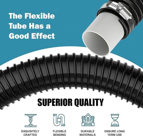 خرطوم مكنسة مركزية يناسب أنبوب تفريغ داخلي مقاس 2 بوصة، متوافق مع OVO Flex Easy التحديثية، أنبوب مرن مكون من قطعتين للتركيب السريع، يربط المكنسة المركزية بشبكة الأنابيب الموجودة - أسود in Kuwait