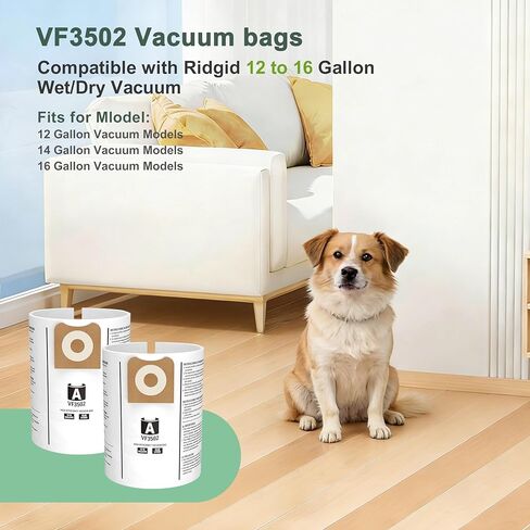 12 عبوة 23743 VF3502 أكياس مكنسة كهربائية متوافقة مع مكانس ريدجيد الرطبة والجافة بسعة 12 إلى 16 جالون، أكياس بديلة عالية الكفاءة تناسب موديلات WD1950 WD1956 WD1850 WD1851 RV2400HF WD1450 WD1680 WD1270 in Kuwait