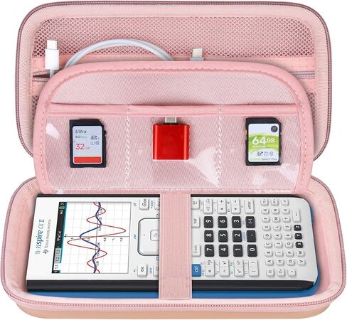 BOVKE Calculator Travel Case for Texas Instruments TI-Nspire CX II CAS/CX II/CX/CX CAS Graphing Calculators and More - Mesh Pocket for USB Charging Cables and Other School Supplies, Rose Gold in Saudi Arabia