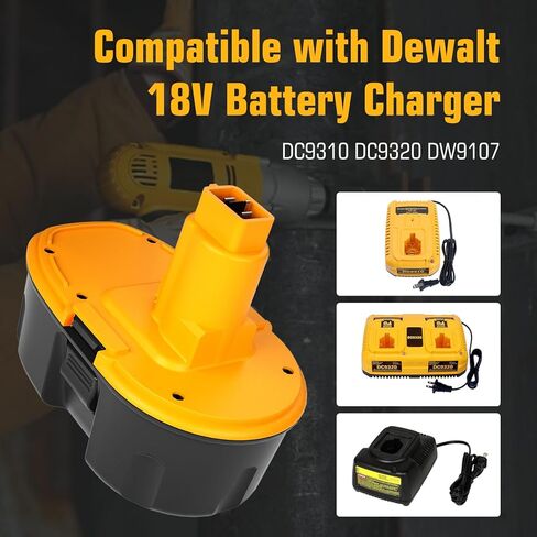 2 حزمة 4.5Ah Ni-Mh DC9096 بطارية بديلة لبطارية Dewalt 18V DC9098 DC9099 DW9095 DW9096 DW9098 DW9099 DE9039 DE9095 DE9096 DE9098 DE9503 (أصفر) in Kuwait